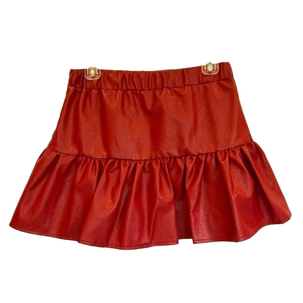 Tula J Boutique NWT red faux leather tiered skirt